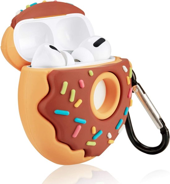 Hoes voor AirPods Pro Bescherming Zachte Siliconen AirPod 3 / Pro Oplaadhoes Cartoon Leuke Huid Meisjes Vrouwen Case Accessoires Sleutelhanger Mode Grappige Air Pods 3 Hoesjes Bruin Donuts — afbeelding 2