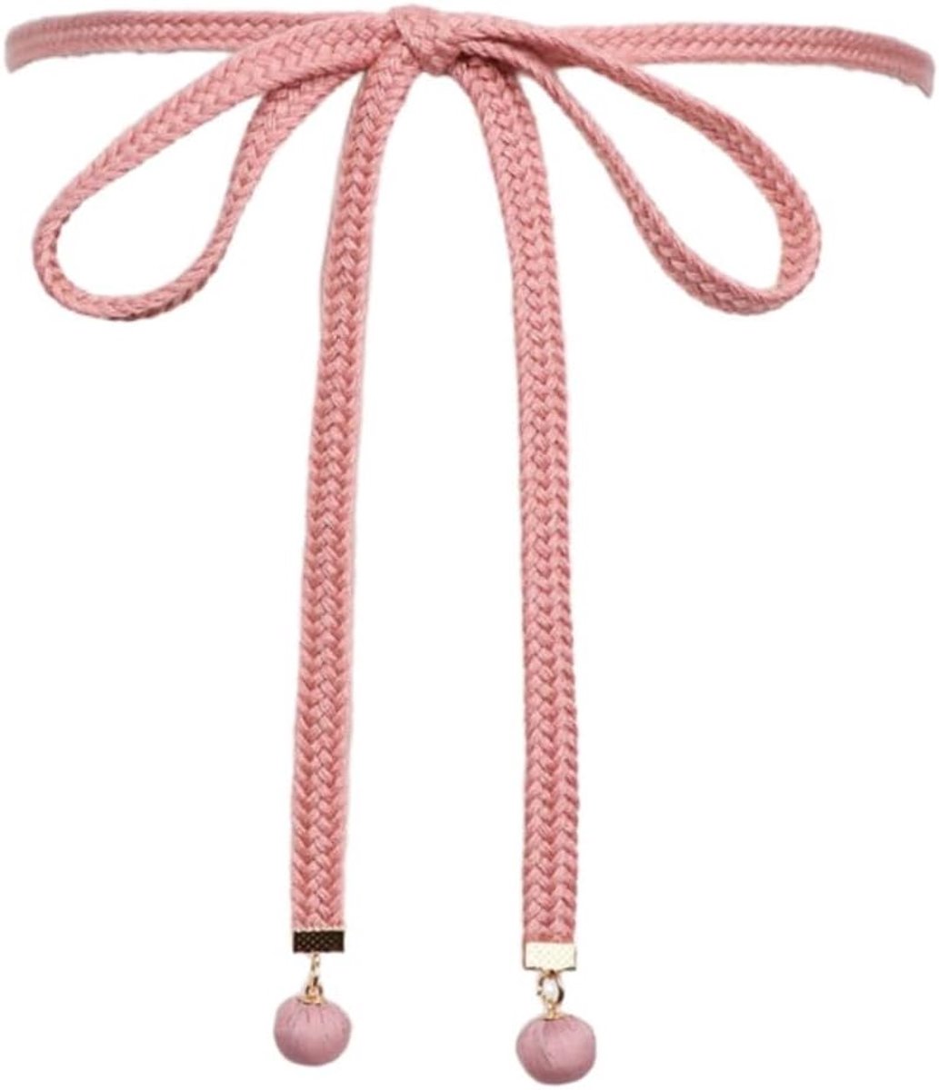 Riemen voor dames, decoratieve tailleriem, jurkriem, smalle riem vrouwen, tailleketting, kettingriem voor jurk, jeans, rok, lange overhemden, 148 cm, roze