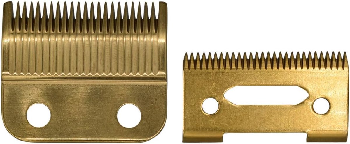 2-Gaats Vervangende Lemmet #1006 voor Wahl 8504 Tondeuse, 1 koolstofstalen vaste mesjes, 1 koolstofstaal bewegend mes, compatibel met Wahl 5 Star Series Super Taper Tondeuse(Goud)