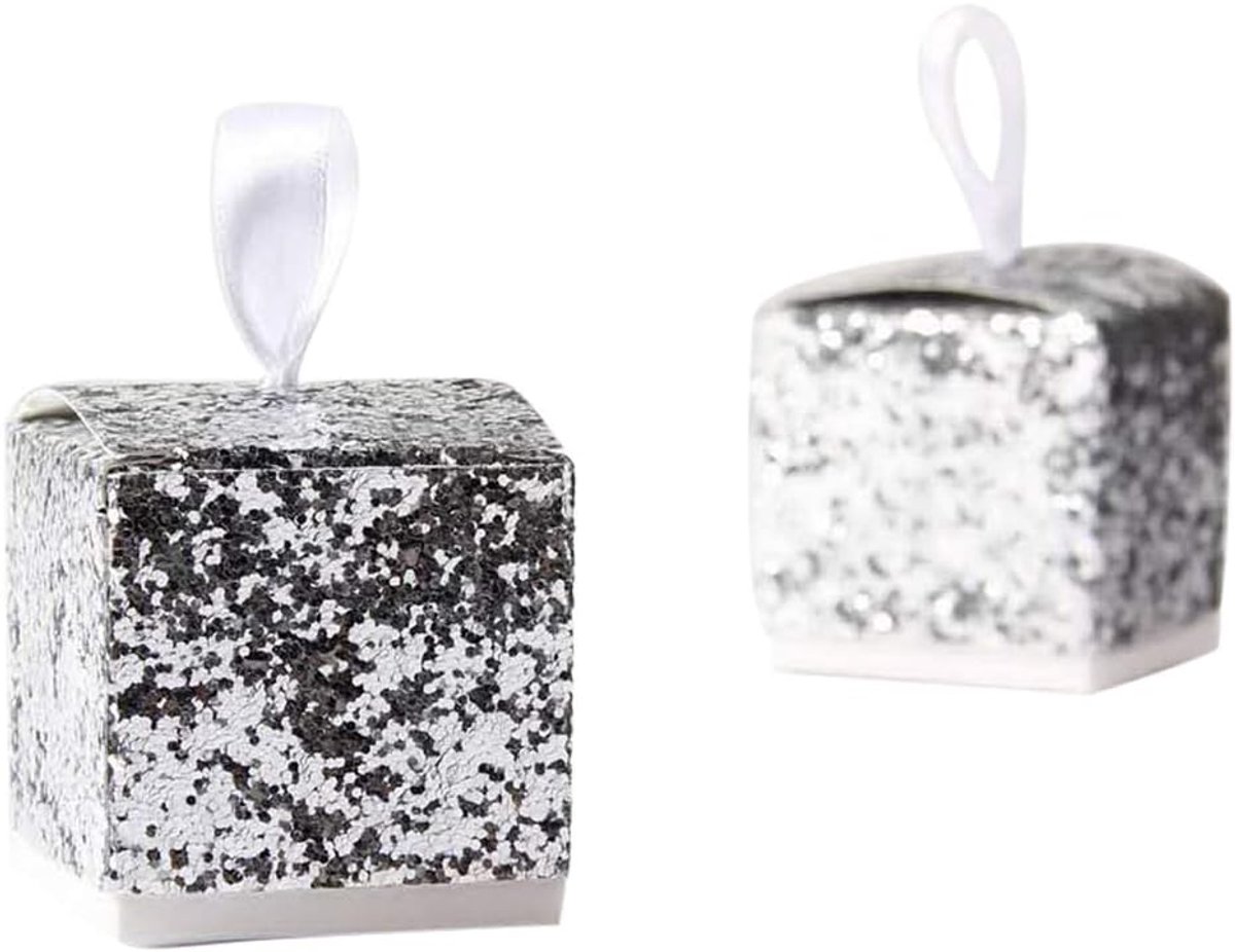 50 stuks confect dozen Scintillant goud glanzend voor gastgeschenken Cubo 5 x 5 x 5 cm zilver.