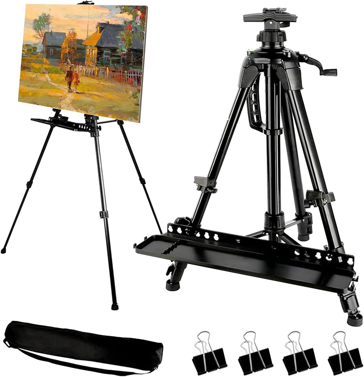 Ezel groot 57-157 cm om te schilderen, verstelbare, inklapbare driepootschildersezel van ijzer met tas en verfbak, tafel- en vloerschildersezel om te tekenen, kunstschetsen, zwart