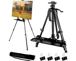 Ezel groot 57-157 cm om te schilderen, verstelbare, inklapbare driepootschildersezel van ijzer met tas en verfbak, tafel- en vloerschildersezel om te tekenen, kunstschetsen, zwart
