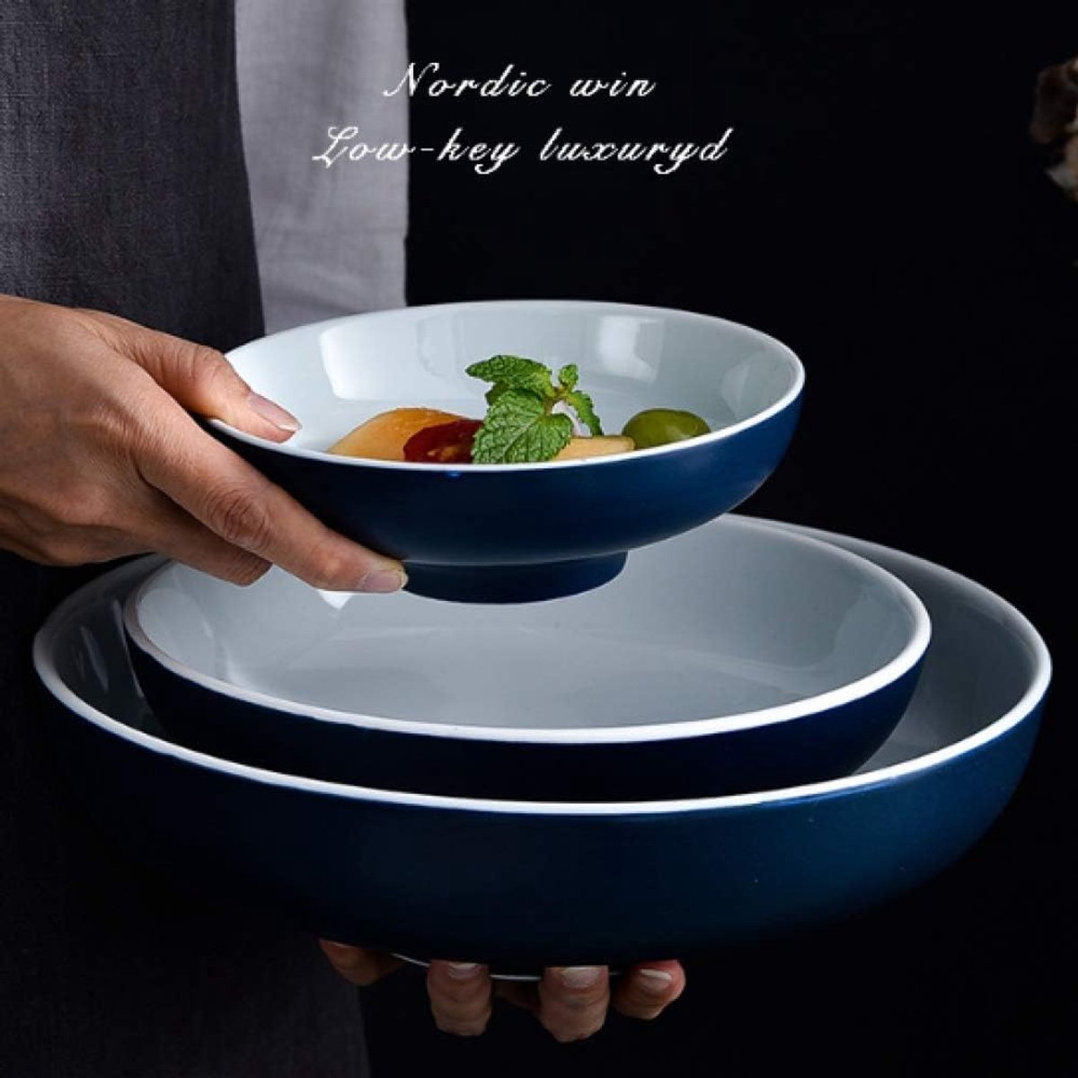 A Europees servies van keramiek voor diner, persoonlijkheid, creatief, kleur glazuur, blauw, mat, serie pasta, kom, servies, keramiek
