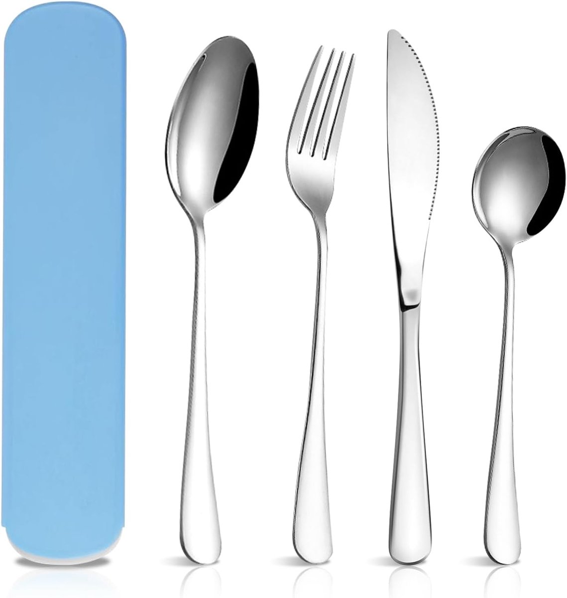 Bestek om mee te nemen, 4-delig campingbestek, bestek voor het werk, herbruikbaar en vaatwasmachinebestendig, roestvrij stalen bestek, geschikt voor picknicks, kantoren, scholen