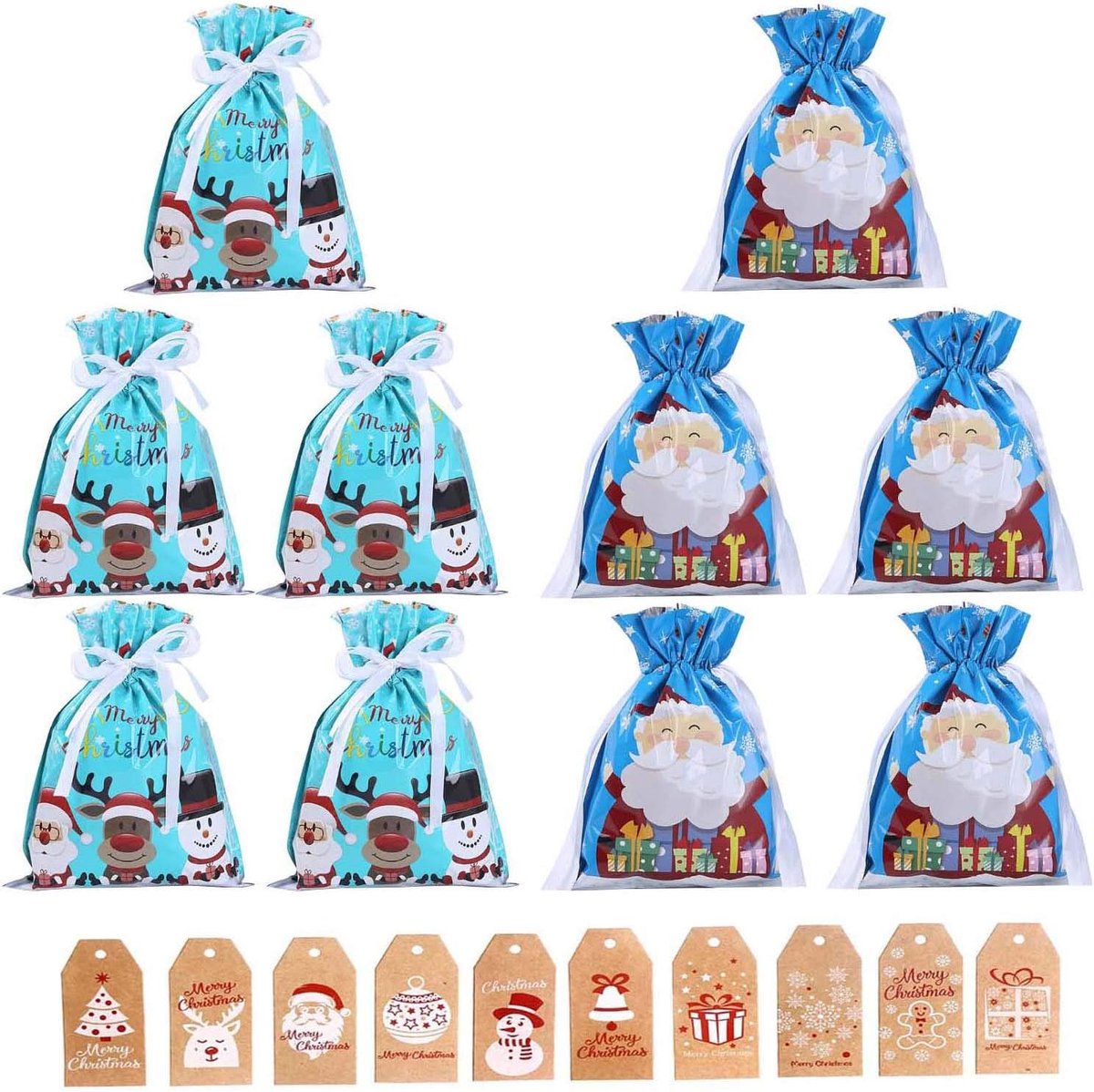 Koord geschenkzakken, partij geschenkzakken (12,6 inX9.4 inch), Xmas Gift inpakzakken, opgewaardeerd trekkoord zak, voor kerstfeest, goody tassen, geschenken, vakantie decoraties (10 stuks)