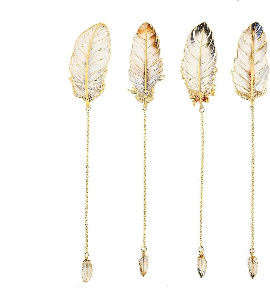 Veervormige metalen bladwijzer met hanger - elegante leesaccessoires voor boekenliefhebbers, schrijvers en lezers, 4 stuks