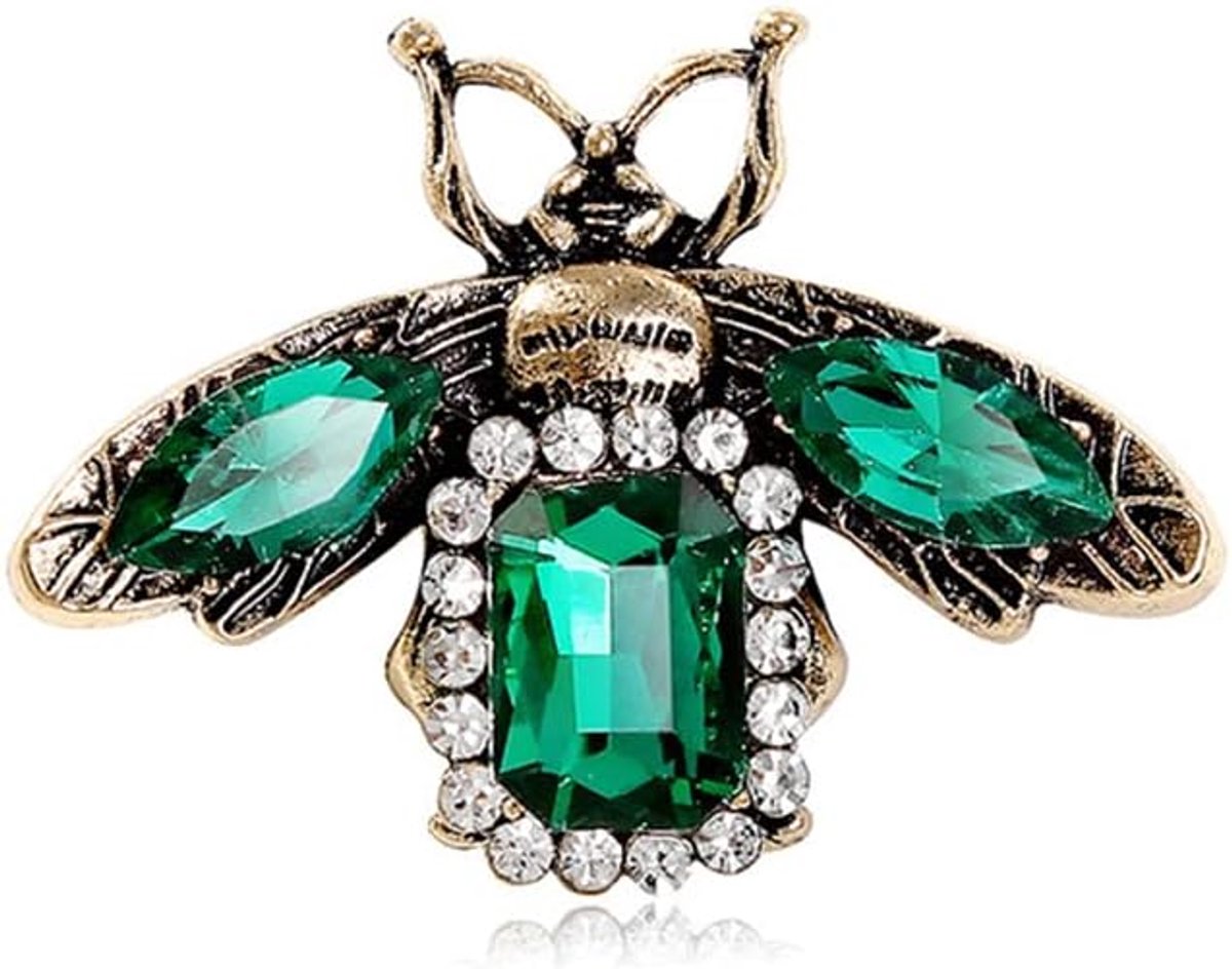 Strass Bee Broche Pin Voor Vrouwen Mannen Mode Crystal Vintage Groen CZ Emerald Insect Dier Broche Reversspeldjes Sierlijke Jurk Accessoires Sieraden Boutonniere Corsage voor Hoed Tas Pak Tie