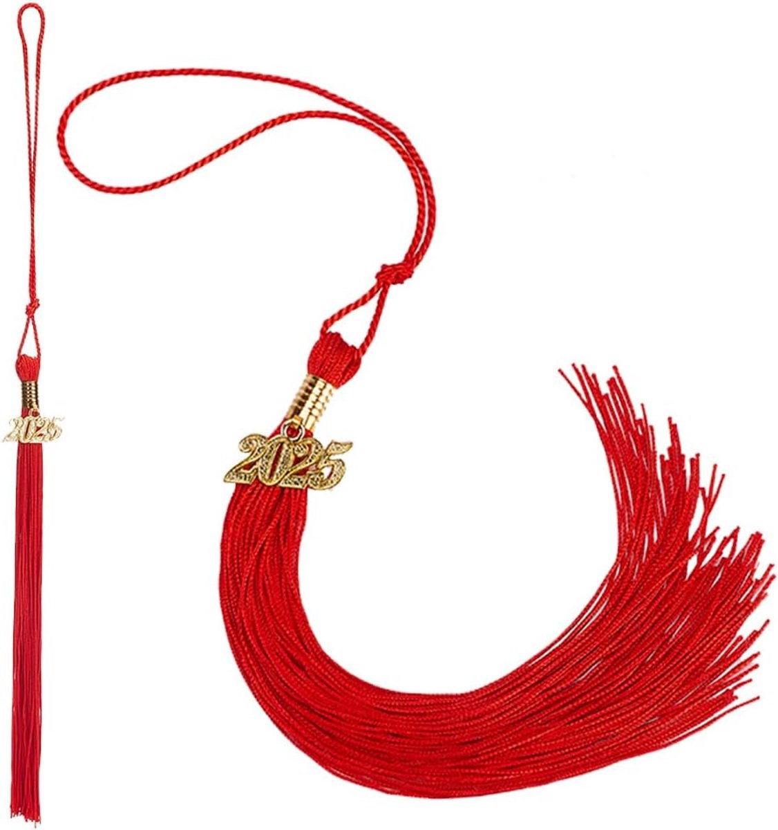 2 Stks Rode Afstuderen Kwastje 2025 Kwastjes Voor Bachelor Caps Met Goud Jaar Charm Grads Kwastjes Decor Hoed Academische Ceremonie Afstuderen Feest Geheugen Decoratie Gift Omzoomd Accessoire