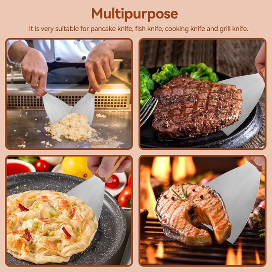 Spatel,Steak Spatel Rvs Brede Platte Non-stick Vis Ei Grill Schraper Met Houten Handvat Voor Thuis Keuken BBQ Grill — afbeelding 3