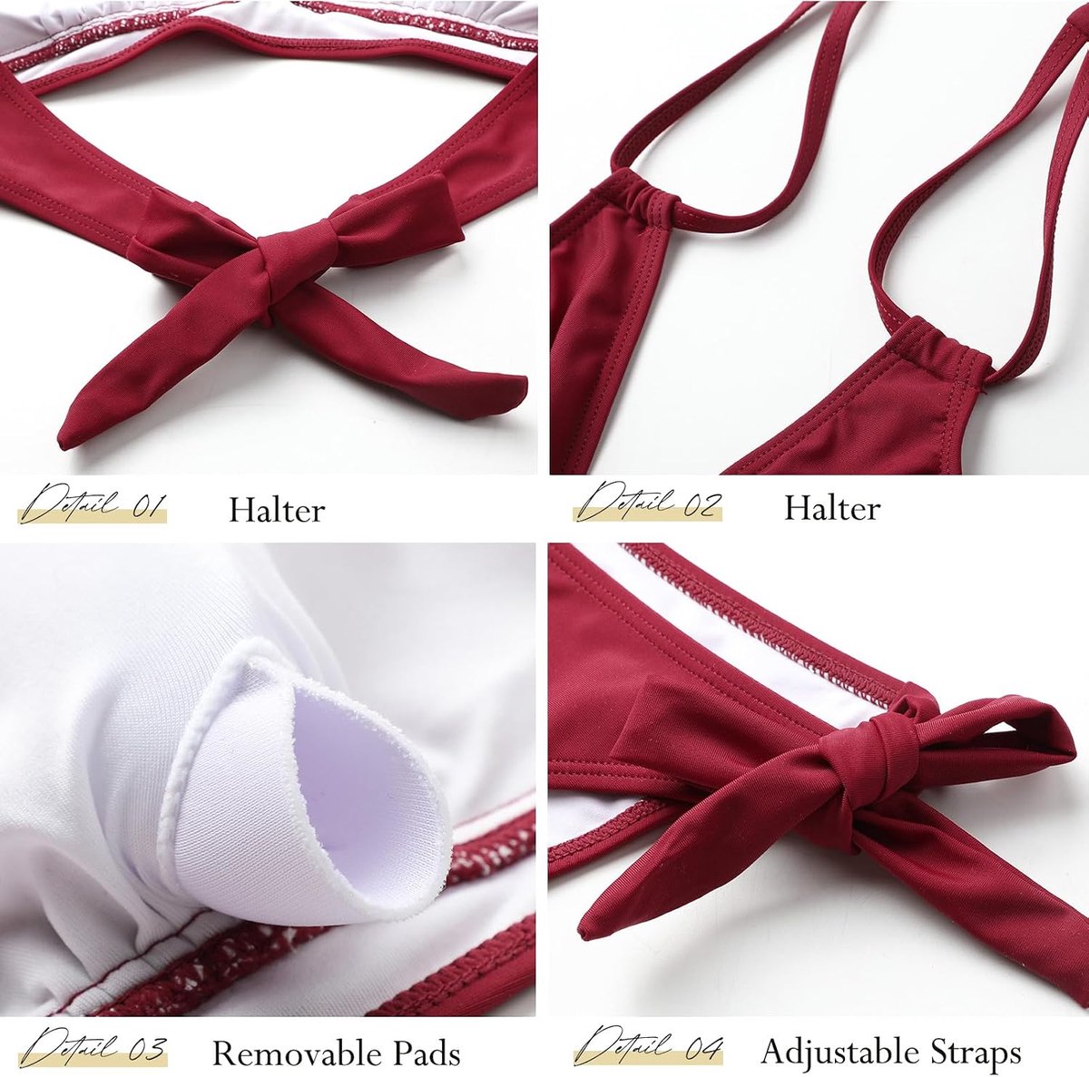 Badpak, 2-delig, V-hals, bikiniset, push-up, tweedelige set, halter, tie-up, sexy, lage taille, strandkleding, elegant, vintage, Braziliaans badpak