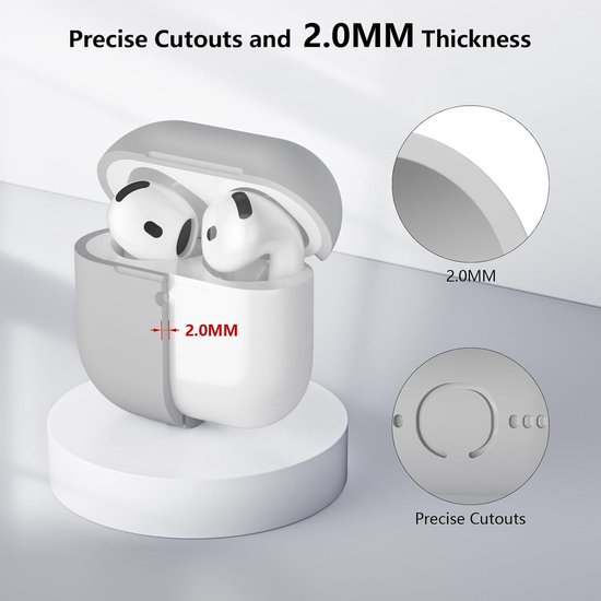 Hoes compatibel met AirPods 4 2024, zichtbare led aan de voorkant, schokbestendige zachte siliconen beschermhoes voor AirPods 4e generatie, met reinigingsset, grijs — afbeelding 4