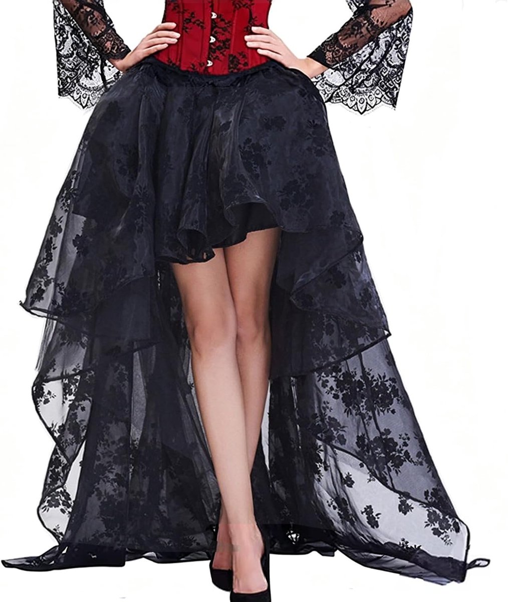 Midi Skate Rok voor dames, zwart, vintage, rok, lange feestelijke rok, bruiloft, cocktail, lange rok (9632-zwart, 4XL)