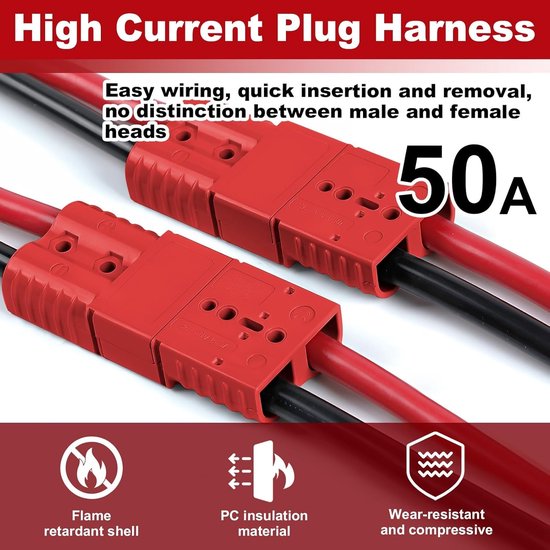 8 stuks 50A 24V/600V batterij snelconnector voor Anderson Powerpole, 50 Amp Quick Disconnect Aansluiting Modulaire Plug Koperen Terminal voor 6-12AWG AC/DC Voertuig Heftrucks Trailer Elektrisch — afbeelding 3