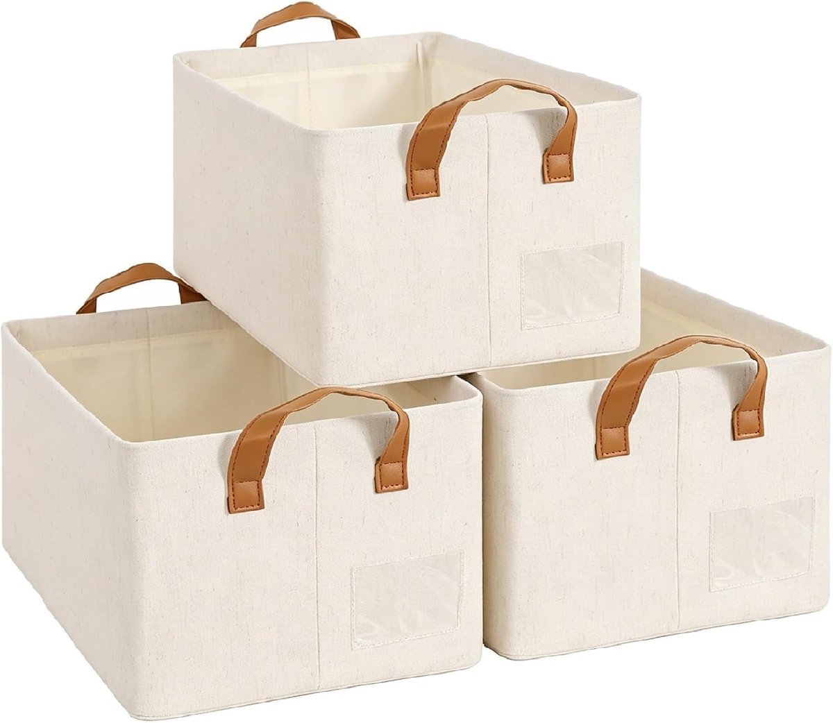 Opbergkubusdozen, set van 3 stoffen opbergmanden, opvouwbare kledingorganizerbakken met handgrepen, metalen frame, voor slaapkamer, woonkamer, 47 x 28 x 20 cm