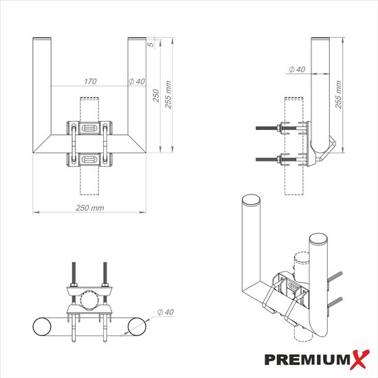 X 25 cm Ø 40 mm aluminium muurbeugel voor satellietantenne — afbeelding 2