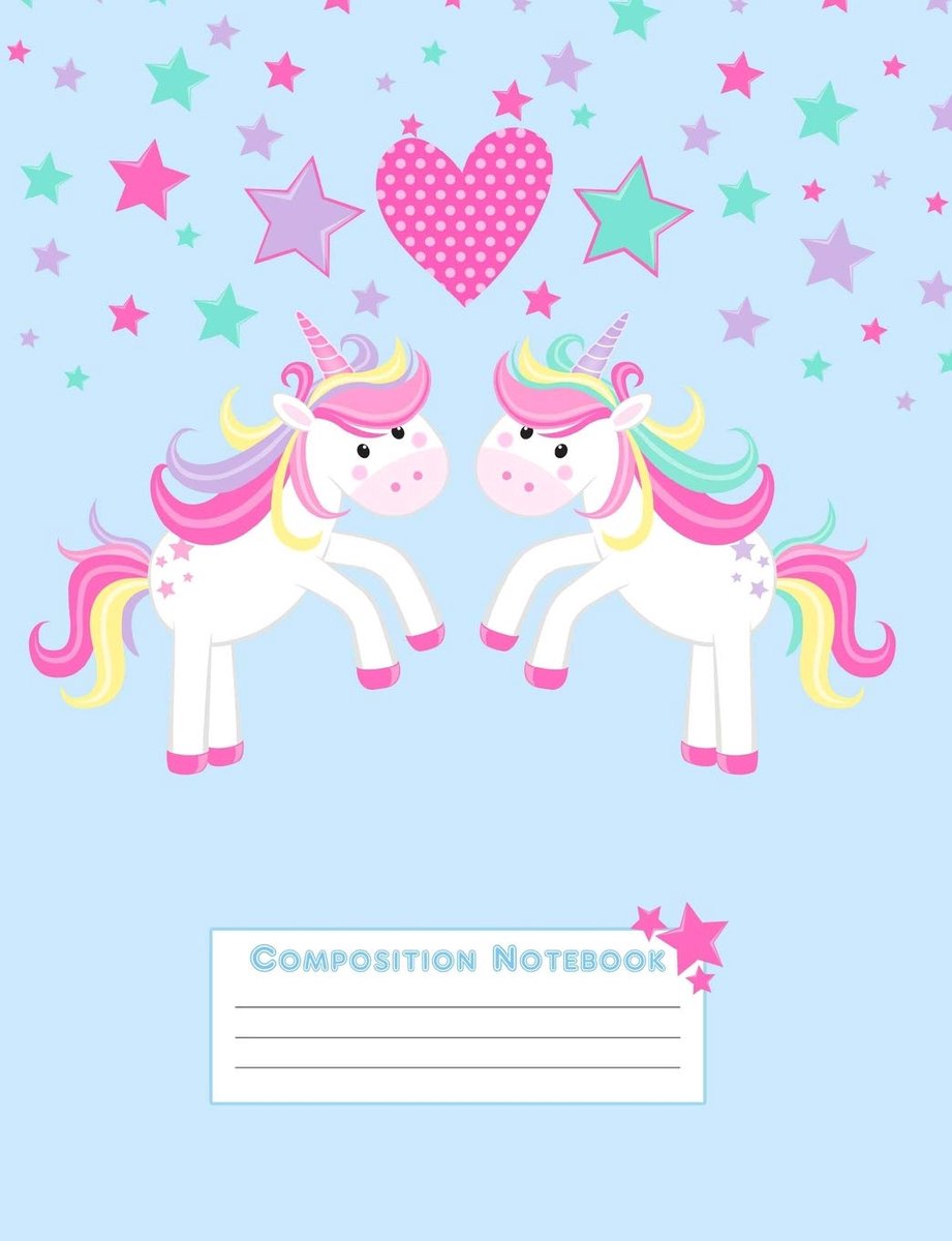 Friends Composition Notebook: Wide Ruled (7.44 X 9.69) Two Unicorns Prancing Stars Heart for Girls