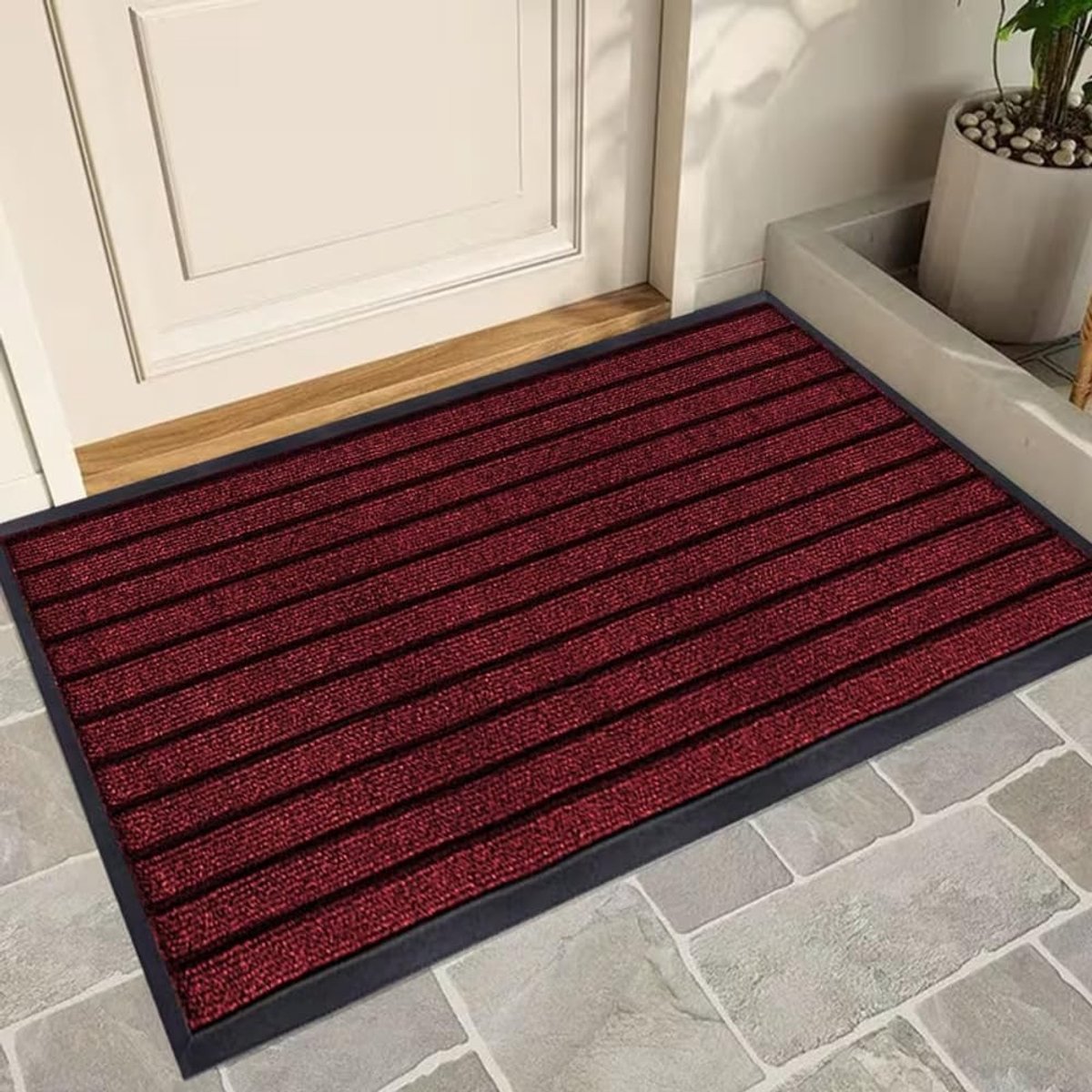 Heavy Duty Rubberen Mat – Antislip Deurmat met Snelle Afwatering, 2,5 mm Dikke Antislip Welkomstmat met Rubberen Achterkant voor Binnen & Buiten Gebruik – 40 cm x 60 cm (Bordeauxrood)