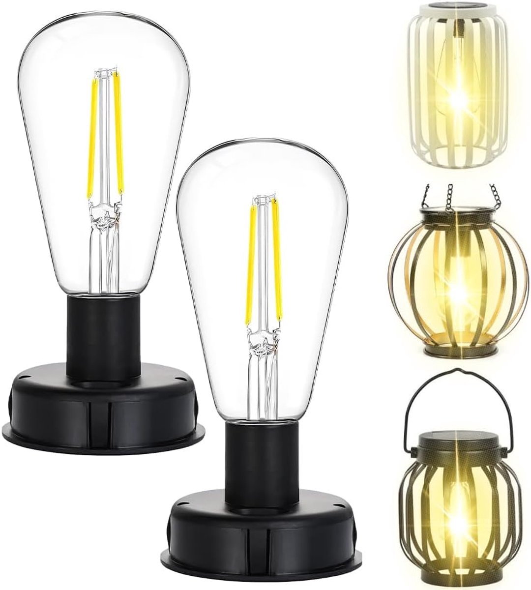 2 stuks gloeilampen op zonne-energie voor buiten, 8 cm, tuinlampen op zonne-energie, reserveonderdelen, zonnelampen, vervangende top met heldere ledlamp voor lantaarn op zonne-energie