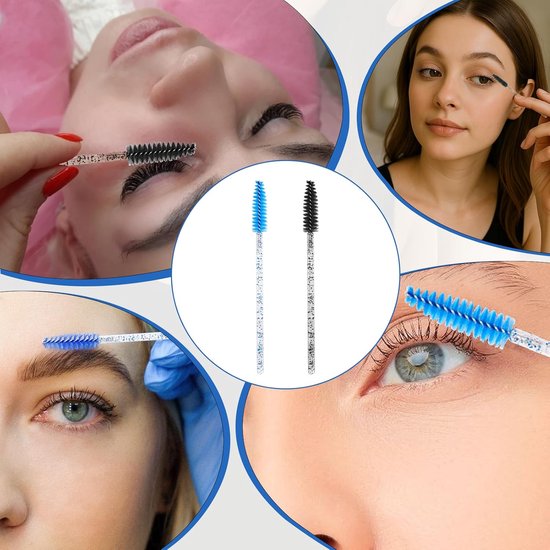 200 stuks wegwerp-wimperborstels, wimperverlengingsborstel & wenkbrauwapplicator, mascara-staafjes met kristallen greep, multifunctioneel make-upgereedschap — afbeelding 2