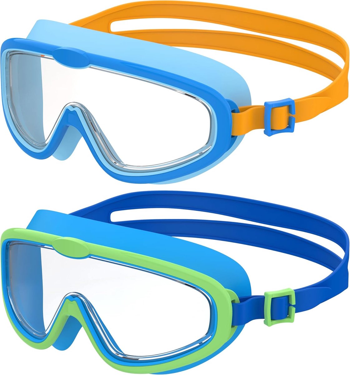 Brillen met breed frame voor kinderen van 3 tot 14 jaar | Zwembril voor kinderen, anti-condens, uv-bescherming, waterdicht, 3D-pasvorm, snelle aanpassing, B