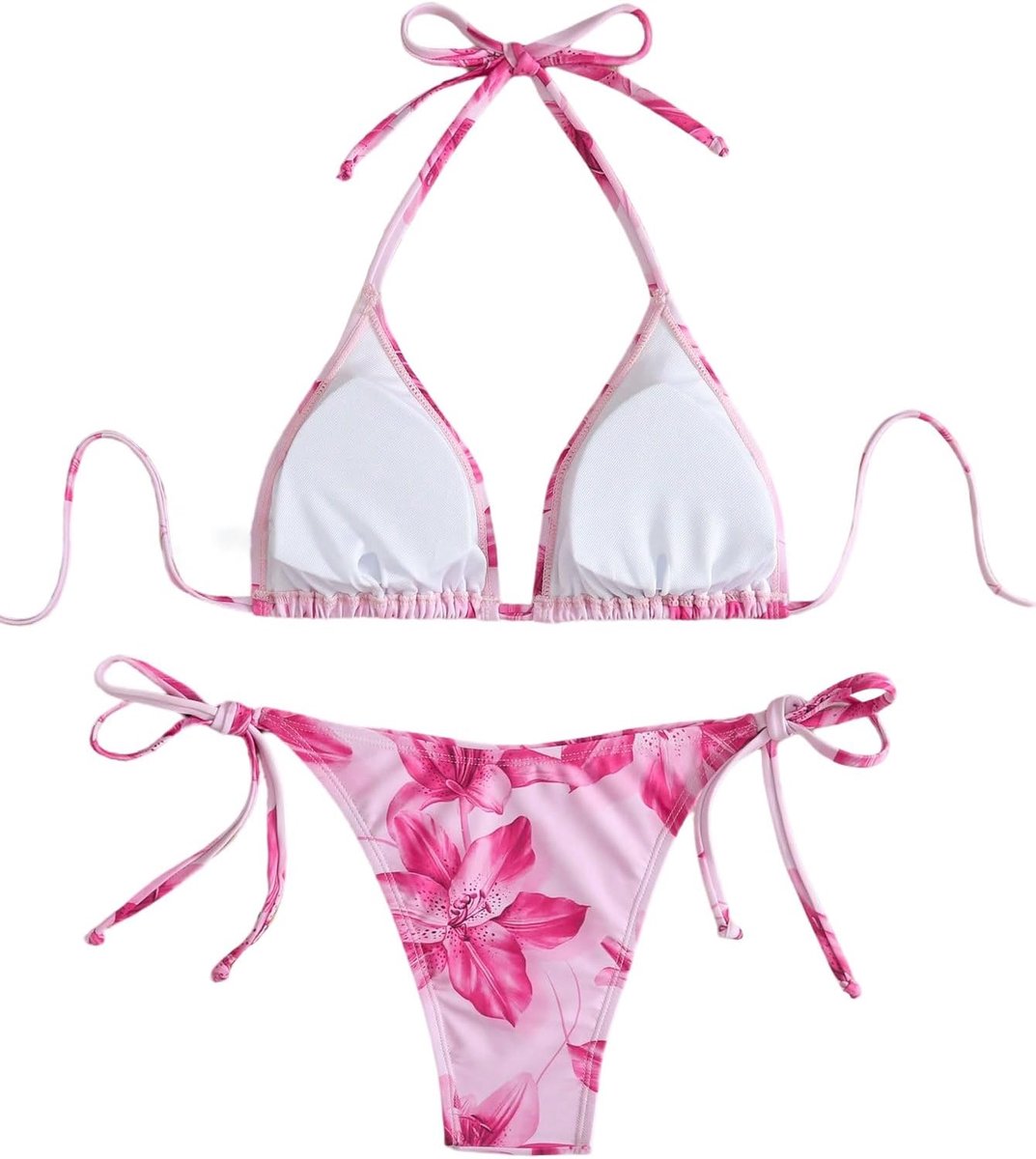 Bikini voor dames, driehoekig, bikinitop, drop-waist, bikinibroek met knopen, tweedelig, zomer, strandmode met tropisch patroon