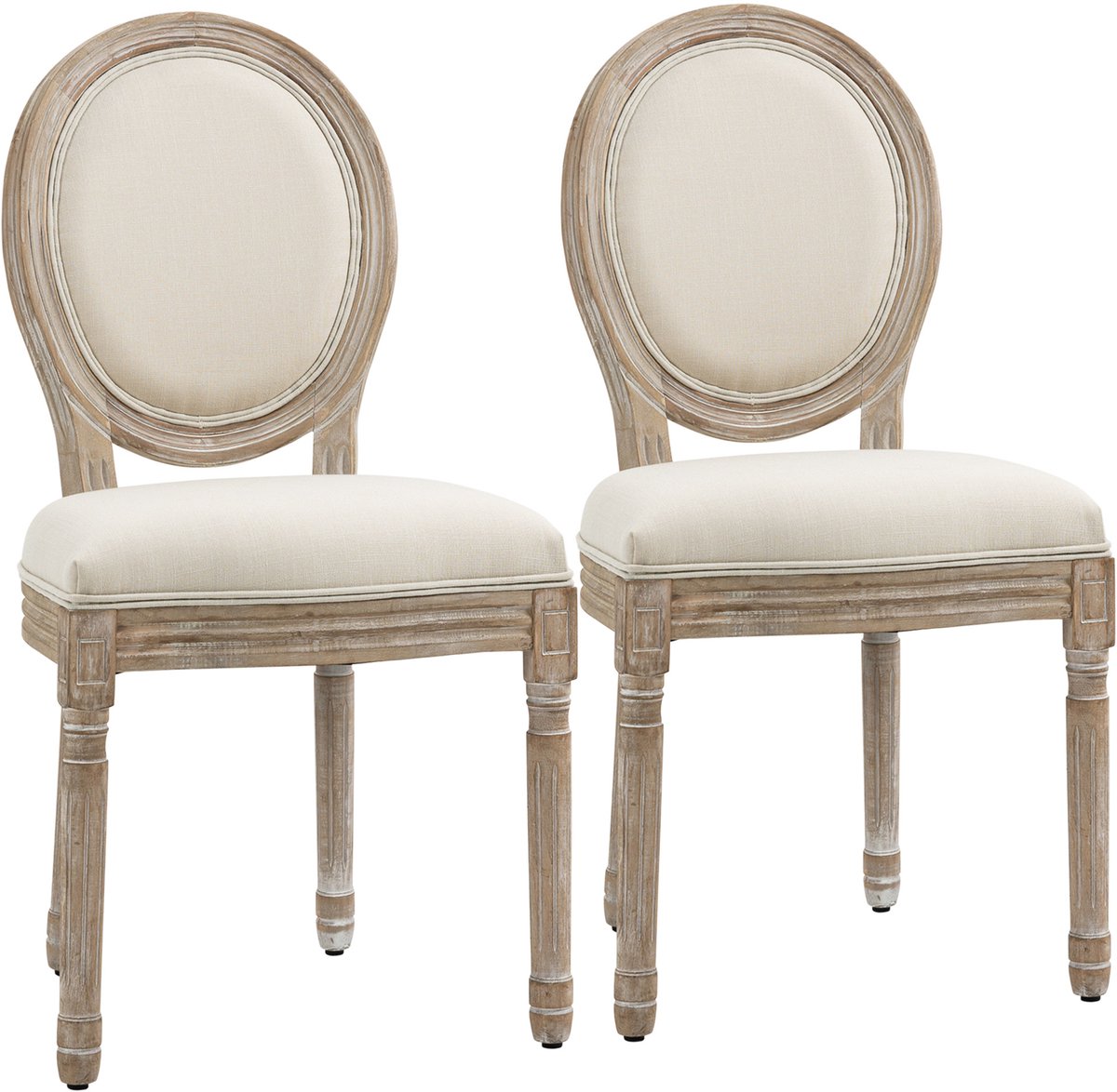 HOMCOM Eetkamerstoel - Rubberhout - 49x56x96cm - Crème