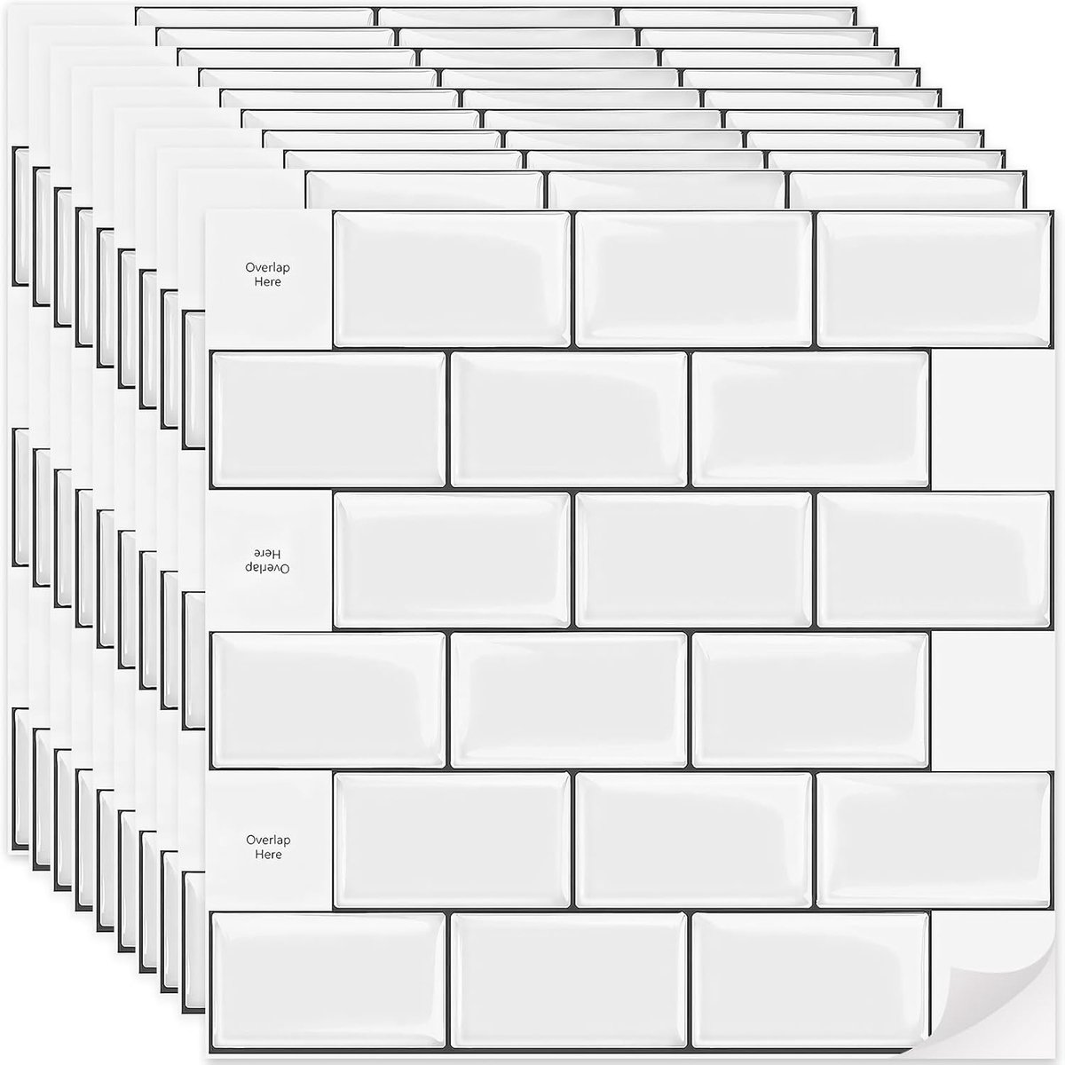 Zelfklevende wandtegels - 10 vellen - 30 x 30 cm - upgrade - dikkere tegelstickers - 3D metro plakkende tegels - achterwand voor thuis - keuken - badkamer - woonkamer (wit)