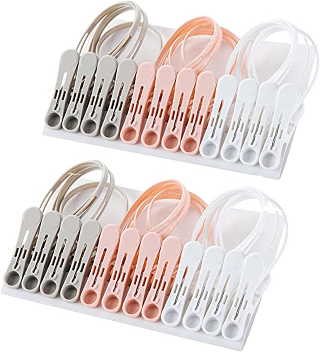 Handdoek- en Ondergoed Klemmen - Wit + Roze + Grijs - Multifunctionele Winddichte Clips - Voor Balkon en Slaapzaal