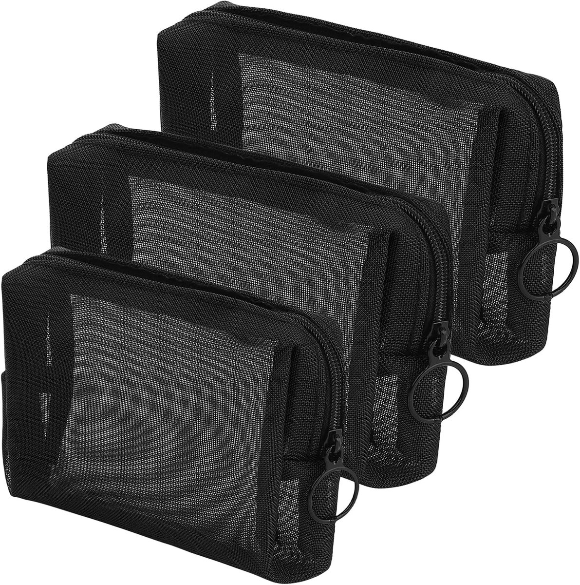SnelShoppen - 3-delige Mini Toilettas Set met Rits, Net Organizer, Nylon, Waterdicht, Kleine Portemonnee, Cosmetica Tas, Opbergset, Make-up Tas voor R