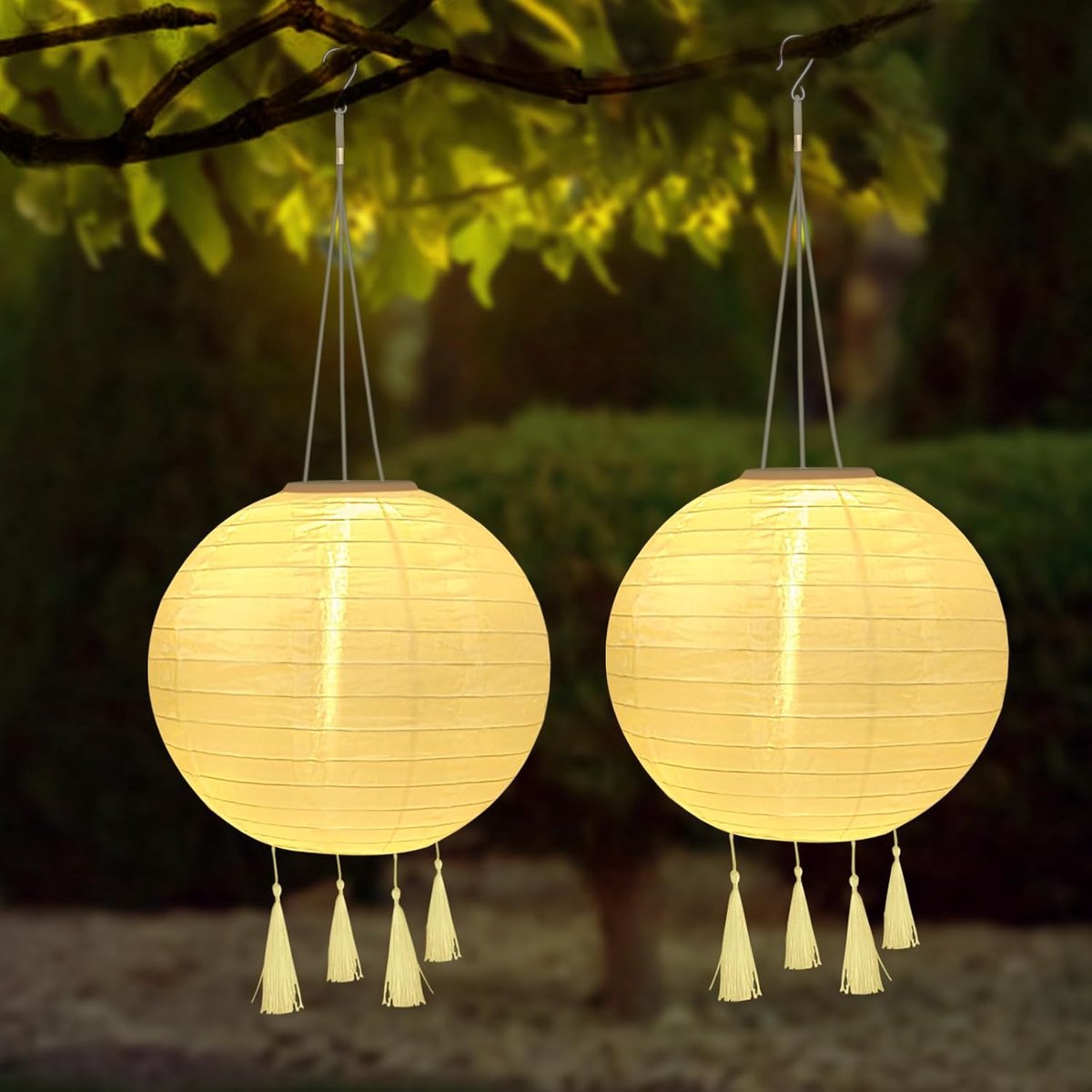 SnelShoppen - Solar Lantaarns Set van 2, 30 cm, Weerbestendig Waterdicht met 4 Kwastjes, Hangende Nylon Lantaarn voor Tuinen, Binnenplaatsen, Balkons,