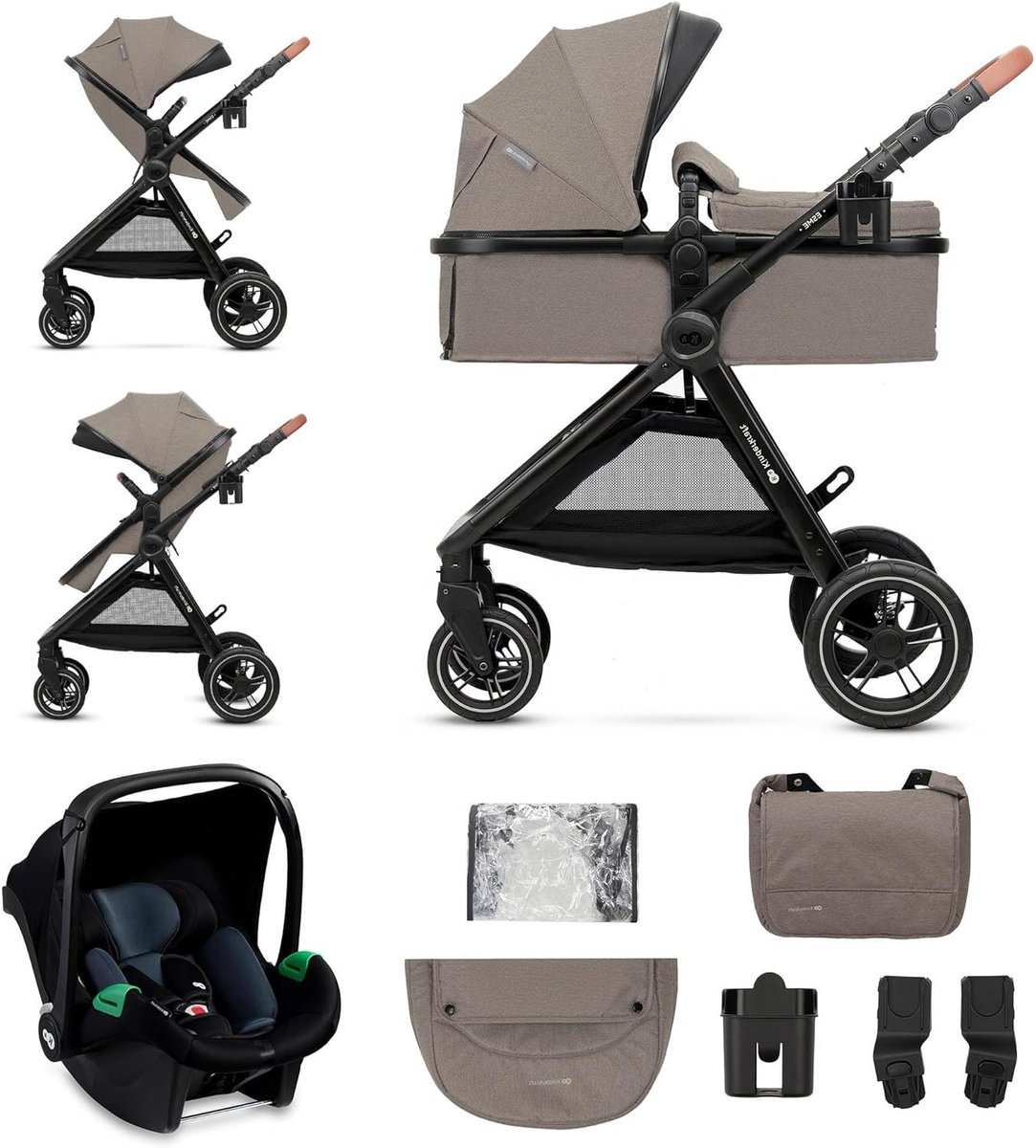 3-in-1 Kinderwagen - Babybuggy Reissysteem - Baby Vervoeren - Reiswieg Naar Buggy - Tot 25 kg - Beige