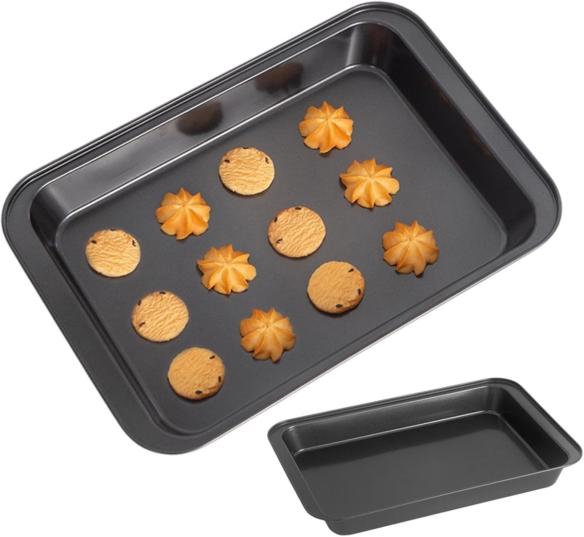 SnelShoppen - Kleine Rectangular Bakplaat 31 × 21,7 × 5 cm Diep Met Hoge Rand Antiaanbaklaag Voor Bakken en Grillen, Carbon Staal, Keuken, Feest, Camp