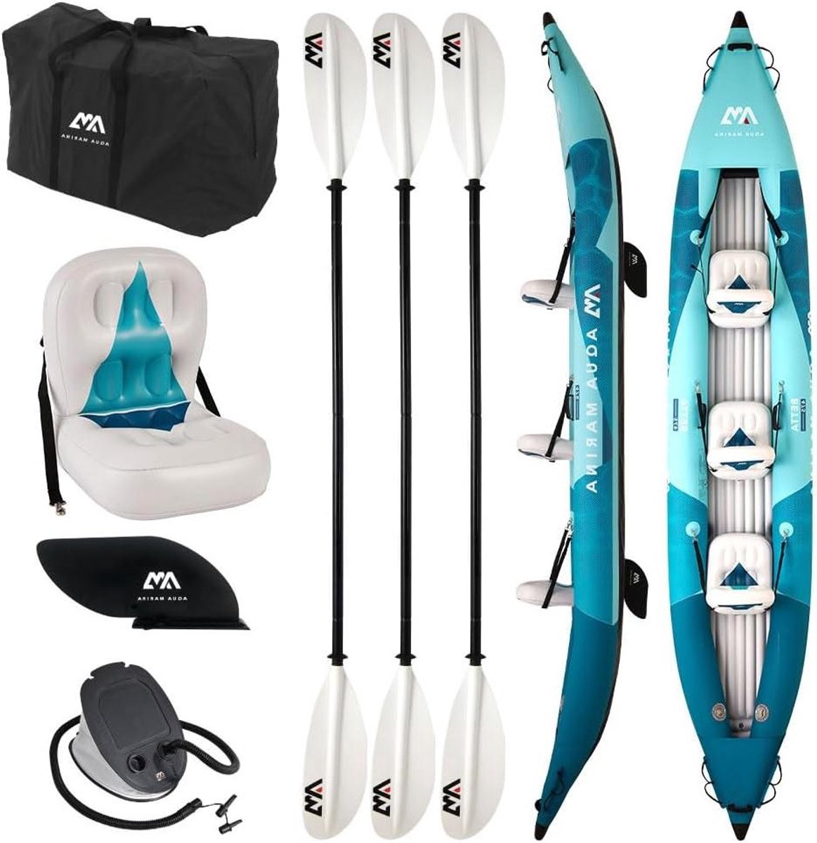 Opblaasbare Kajak - Kajakboot Cano - Varen op water - Voor 3 personen - 475 cm - Turquoise