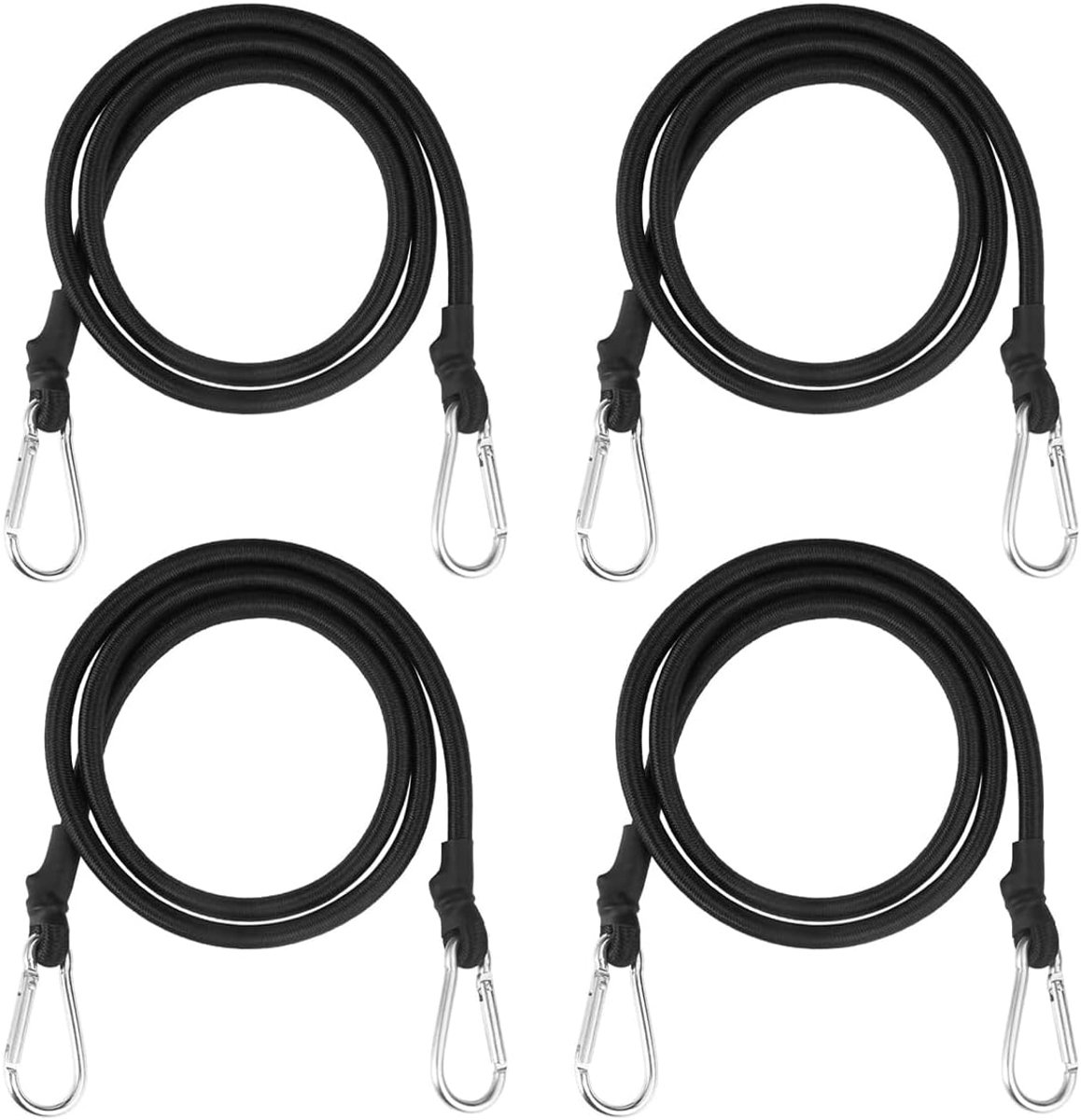 SnelShoppen - 4 stuks 100 cm spanbanden met karabijnhaak, elastische bagagespanners, rubberen touw met nylon coating voor fietsen, kamperen, ladingen