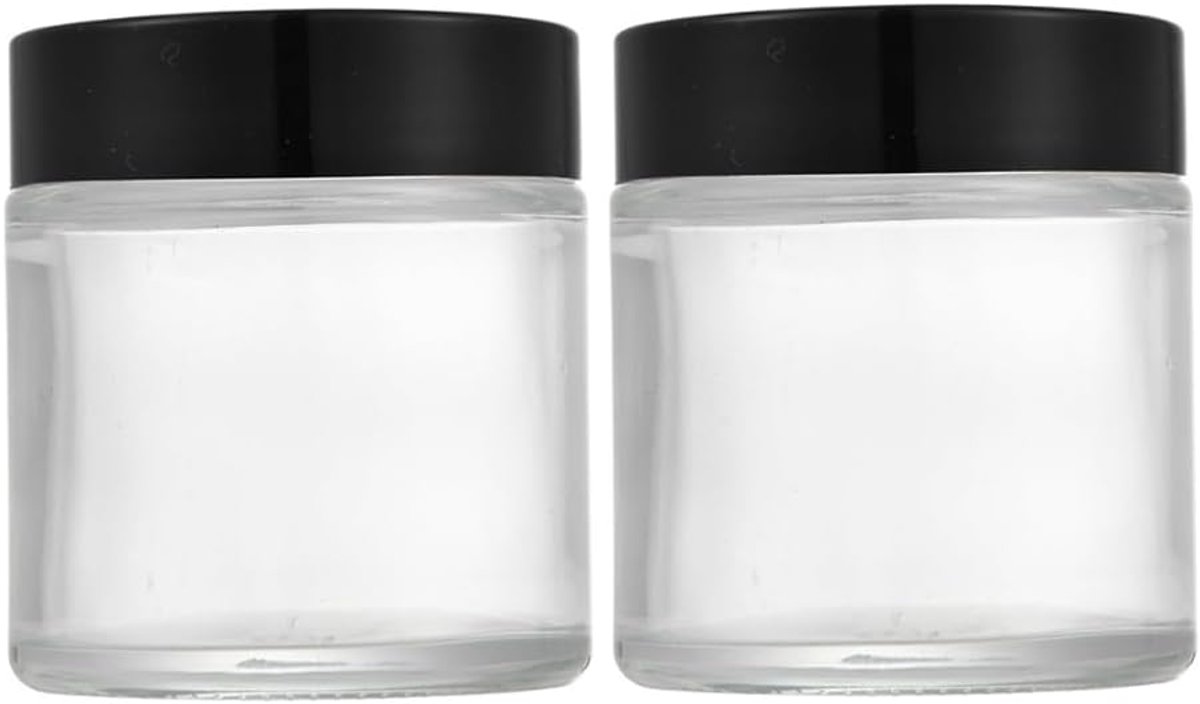 Lege transparante glazen crèmeschalen 100 ml - zwart deksel en binneninleg - ideaal voor cosmetica op reis - ShopVlot