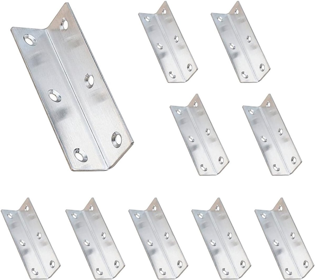 Hoekbeugels Set van 10, RVS L-vormige Hoekbeugels voor Meubelplanken, Stevige Bevestiging 100x25x25mm