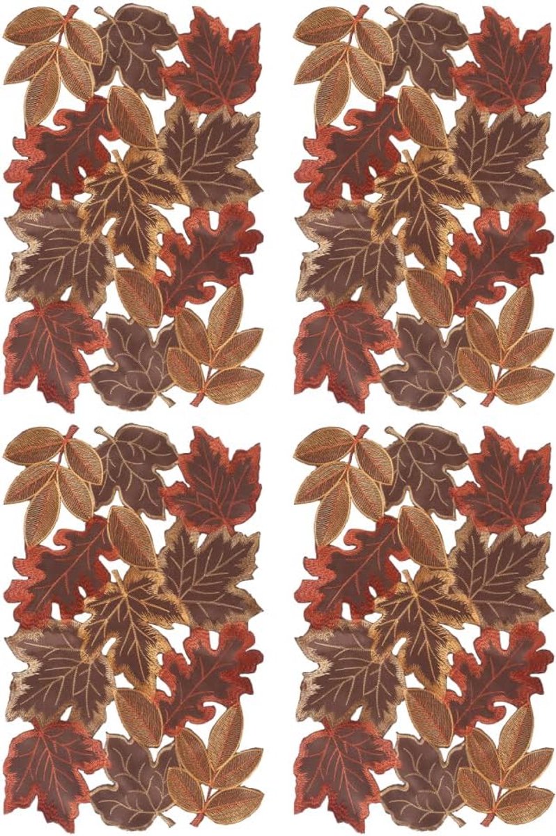 Allecto - Herfst placemats set - Geborduurde herfstbladeren - Wasbaar - Tafelkleed - Eettafeldecoratie - Keuken - Vakantie - Feest.