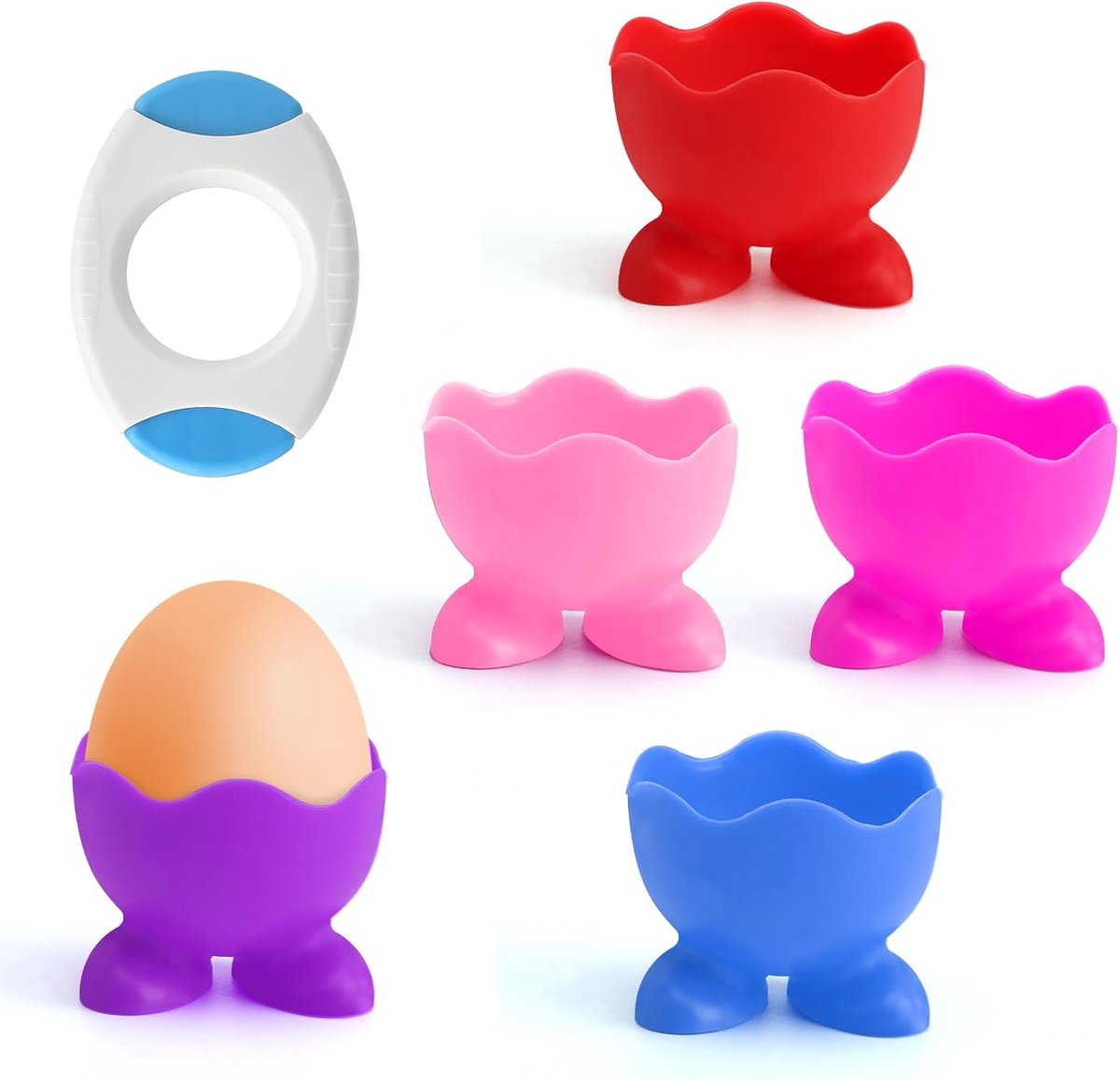 Eiercupset 5 x - grappige siliconen eiercups - veilig en duurzaam - ideaal voor ontbijt - SnelShoppen