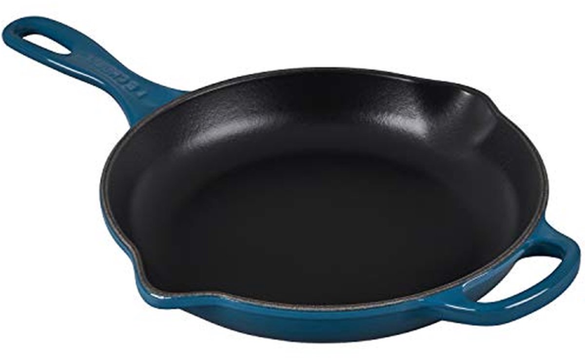 Gietijzeren Braadpan Serveerschaal Veelzijdig Koken Met Hulpgreep 23 cm Diep Petrol