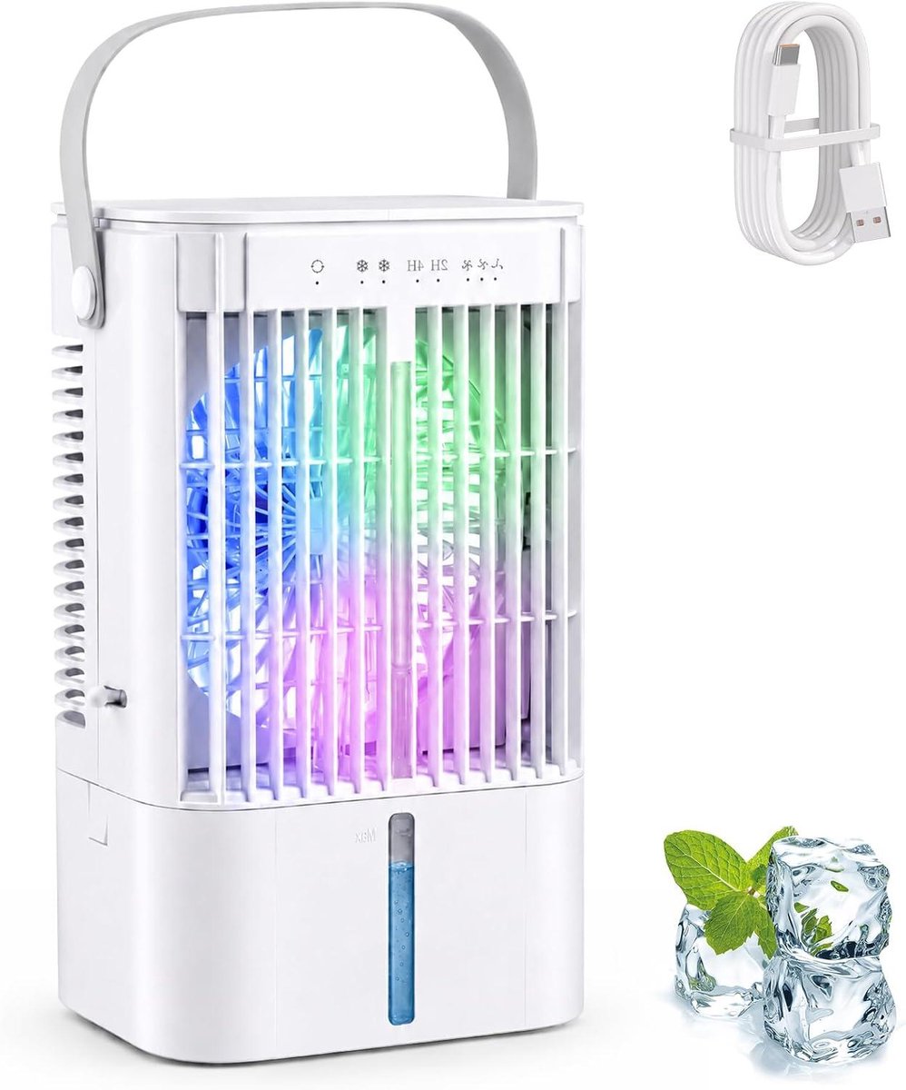 Persoonlijke Ventilator - Mini Airco - Persoonlijke Koeling - 4-in-1 Functies - 1200 ml Reservoir - Wit