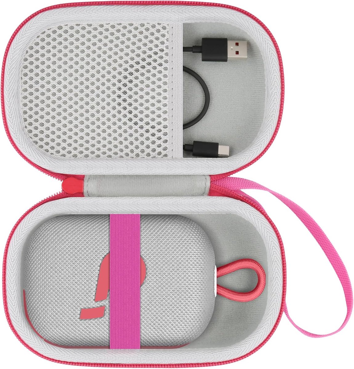 SnelShoppen - Beschermende Hard Case voor Bluetooth Speaker, Draagbare Reisoplossing, Wit met Rode Rits, Perfect voor Anker Soundcore Select 4 Go, Ide