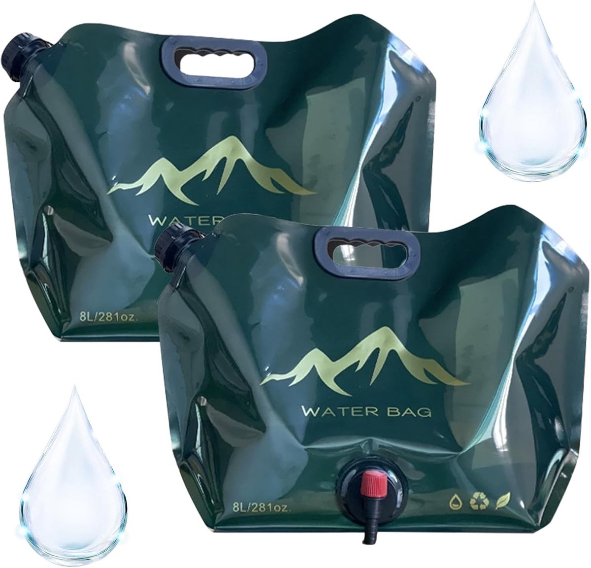 SnelShoppen - Vouwbare Waterkanister 8 Liter met Kraan, Draagbare Waterzak voor Kamperen, Wandelen en Drinkwater, Opslag Thuis, BPA-vrij