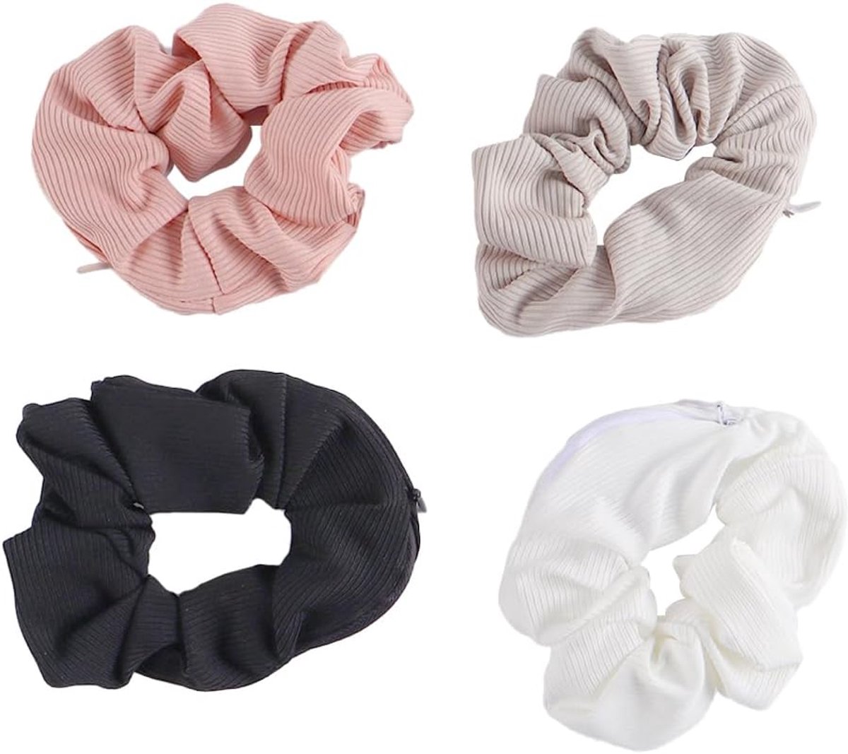 SnelShoppen - 4 Stuks Verborgen Zak Scrunchies Elastische Haardbanden met Rits voor Sleutelopslag en Kleine Voorwerpen - Zachte Velvet Haaraccessoires