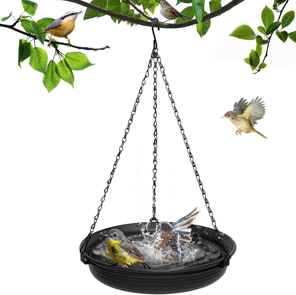 Hangende Vogelvoeder - Vogelbad Voerdispenser - Vogels Voeren - Winterbestendig Ontwerp - 27 cm Diameter - Zwart