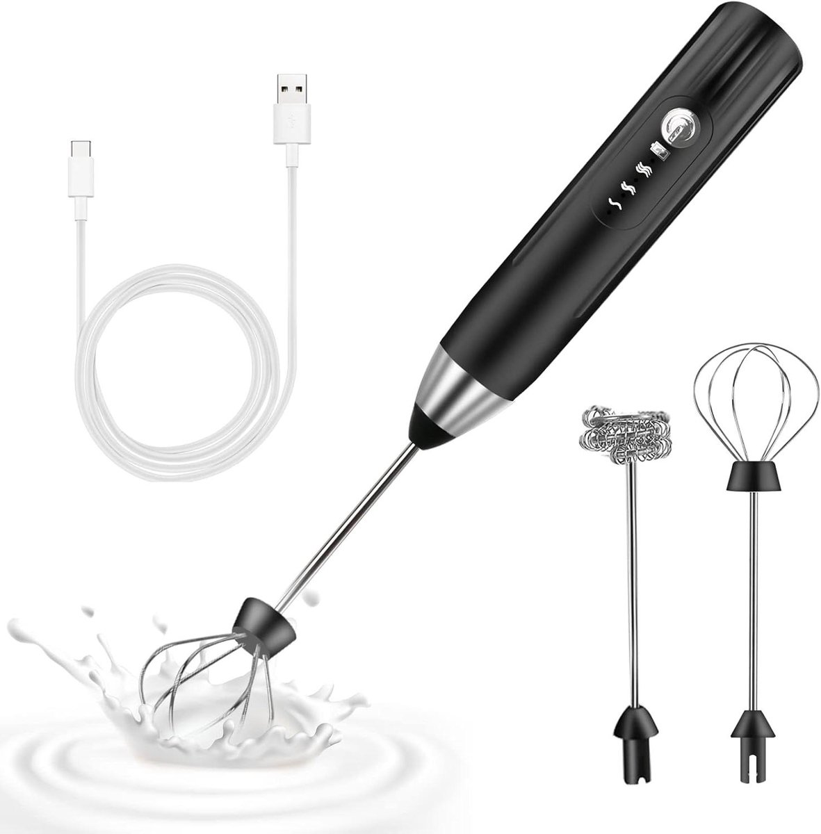 Elektrische melkopschuimer - Mini garde - Koffie maken - Drie snelheden - USB oplaadbaar - Zwart