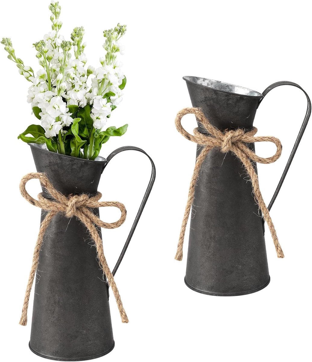 Decoratieve vaas 2 stuks - vintage metaal - retro melkvaas - stijlvol voor tafeldecoratie - SnelShoppen