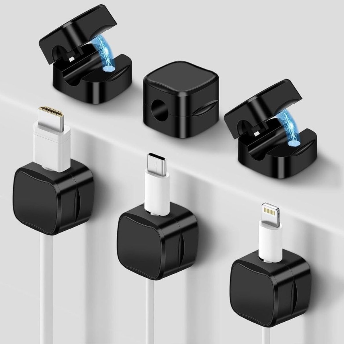 6 self-adhesive and magnetic cable ties, cable organizer for desk and office, magnetic cable clips, table cable - ShopVlot
