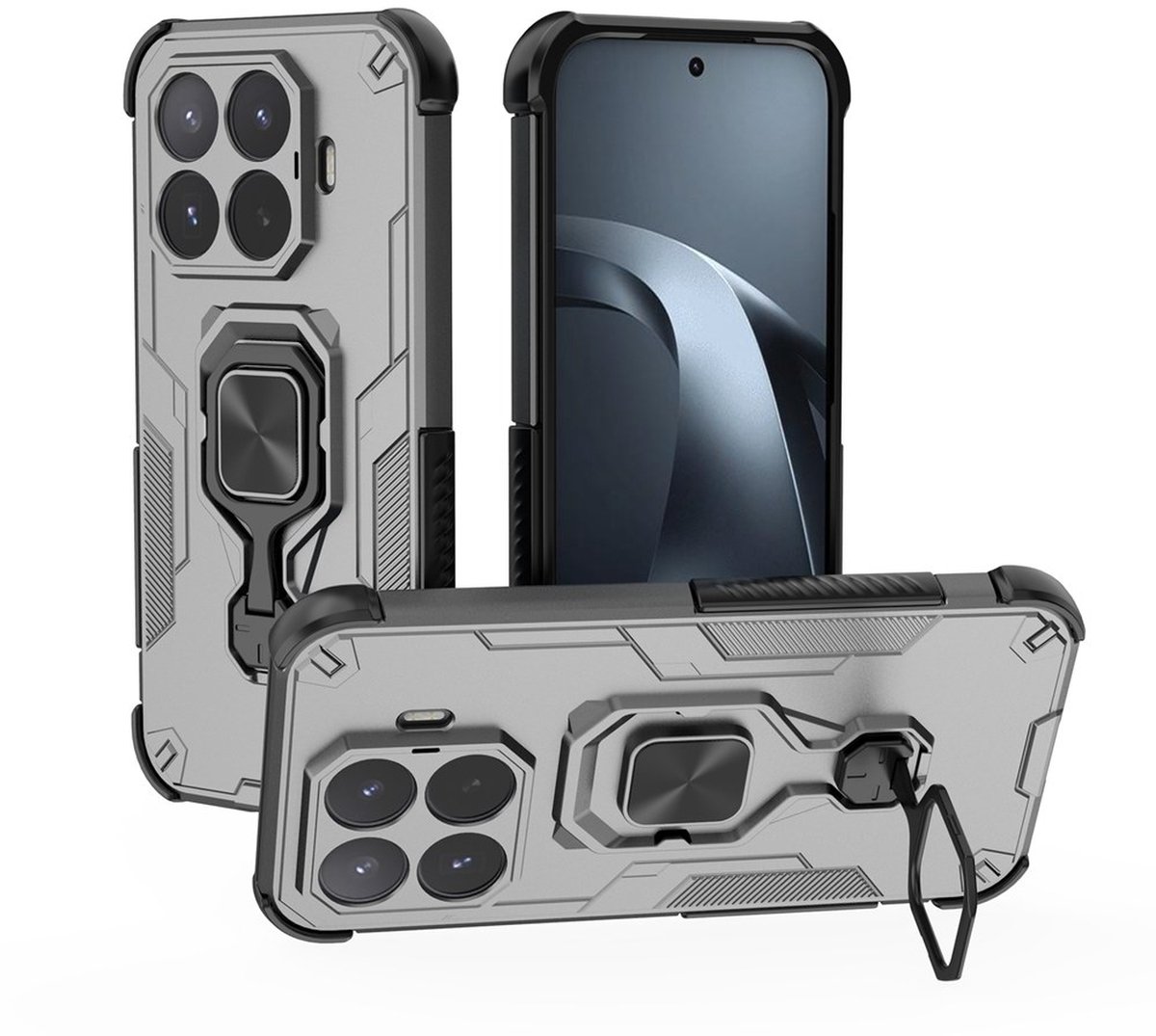 MobyDefend Hoesje - Geschikt voor Xiaomi 17T - Dubbelgelaagde Pantsercase Met Standaard - Zilvergrijs
