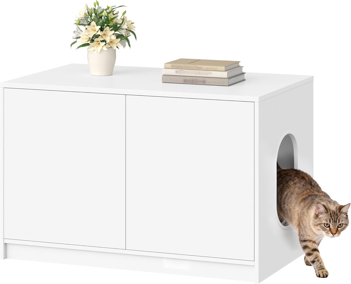 Hzuaneri Kattenbak Kast,Druk-open Deuren & Ventilatiegaten,80 cm, Wit