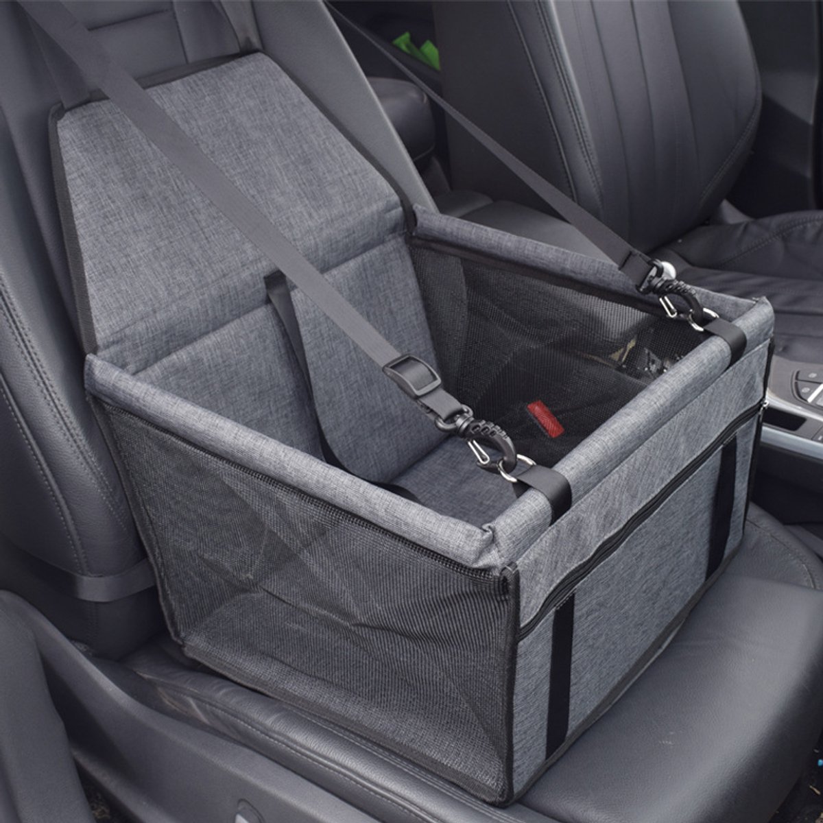 Honden Autostoel - Opvouwbaar Autostoel Hond - Wasbaar - Voorzien van verstelbare schouderbanden en bevestigingsriemen - Ademende draagtas voor huisdieren - Voor kleine tot middelgrote honden - 40 x 30 x 25 cm - Donkergrijs